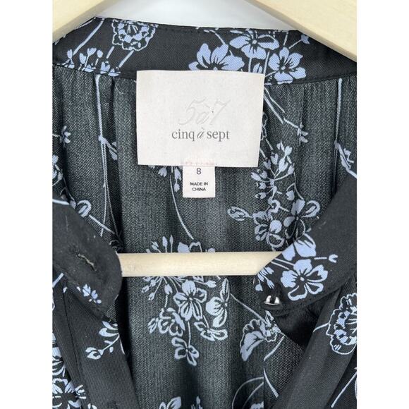 Cinq a Sept Halette Wrap Midi Dress Black Blue Floral Print Size 8 - Picture 6 of 6